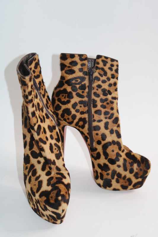 Leopard Print pony hair Christian louboutin boots