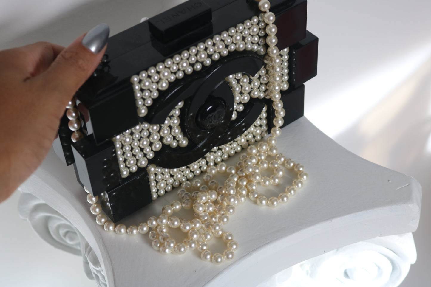 Chanel Pearl lego clutch